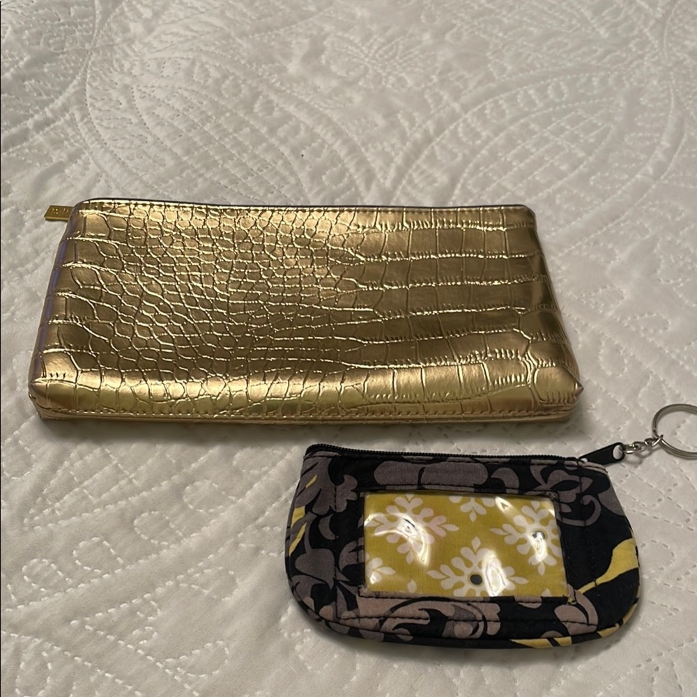 Lot of 2 Estée Lauder Zipper Pouch & Vera Bradley ID Window Coin Purse Key Chain